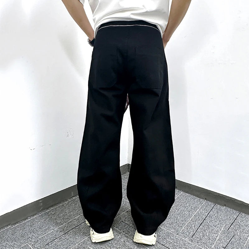 Men's Jeans Splicing Detachable Square Scarf Decoration Straight Wide Leg Trendy Loose Male Personaility Trousers 9W1868