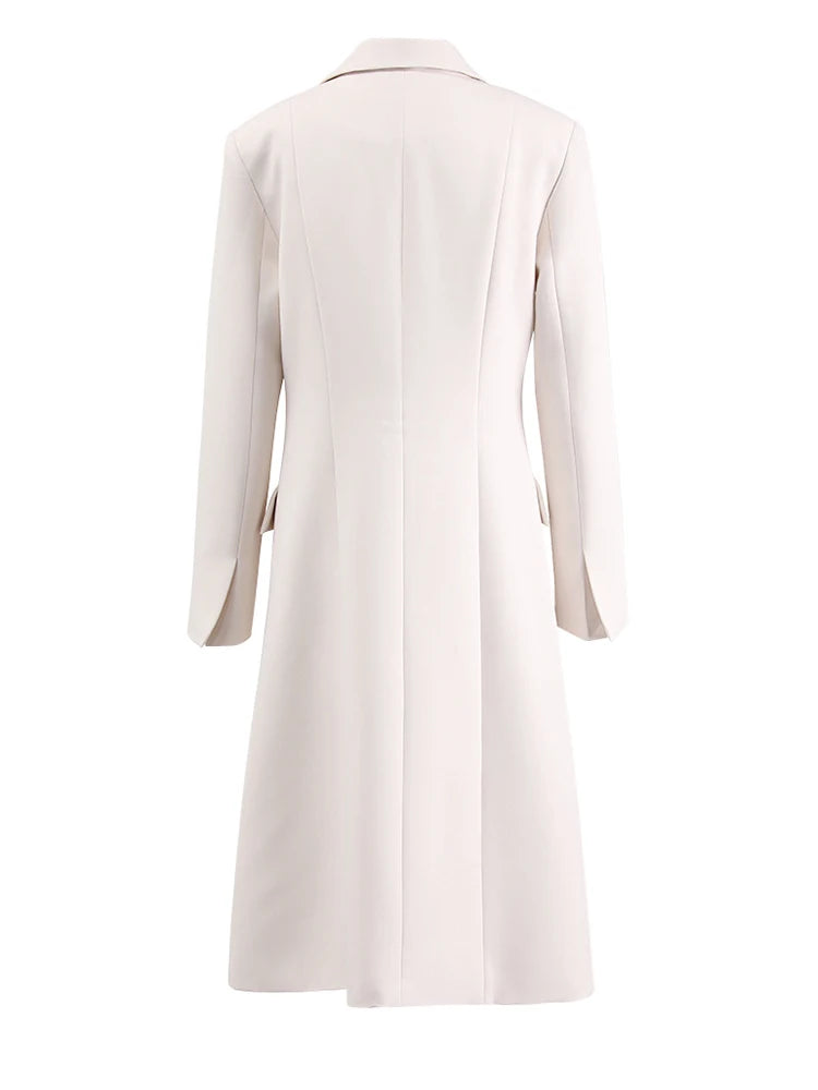 Women Beige Irregular Hem Buckle Long Elegant Blazer New Lapel Long Sleeve Jacket Fashion Tide Spring Autumn 2025 CPDB133