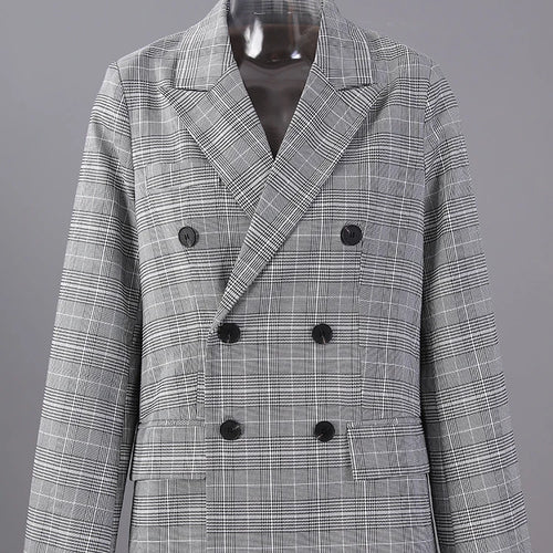 Load image into Gallery viewer, Women Plaid Double Breasted Back Pleated Elegant Blazer New Lapel Long Sleeve Jacket Fashion Spring Autumn 2025 3WM2547
