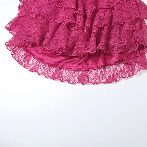 Load image into Gallery viewer, Lace Spaghetti Strap Sexy Mini Dress For Women Fashion Hollow Out Sleeveless Backless High Waist Ruffled Dress Elegant
