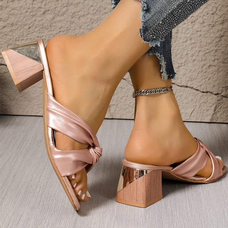 Women's Sandals Square Head Heels Sandals For Heeled Summer Shoes Woman Fashion Slippers Summer Sandalias De Mujer Heels Shoes