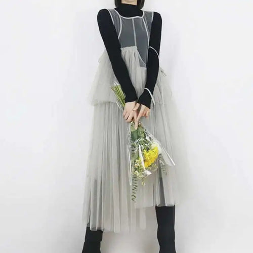 Load image into Gallery viewer, Women Green Mesh Irregular Elegant Dress New Round Neck Sleeveless Loose Fit Fashion Tide Spring Summer 2025 1DF9867
