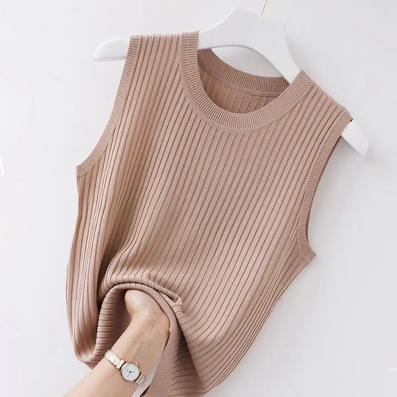 Camisole Summer Cropped Knit Slim Sleeveless Tops Female Fashion 2024 Chic Lady Crop Top Solid Tank Tops Femme