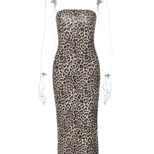 Load image into Gallery viewer, Leopard Print Strapless Slit Elegant Sexy Bodycon Mini Dress Fall Winter Women Fashion Outfits Evening Party Festival

