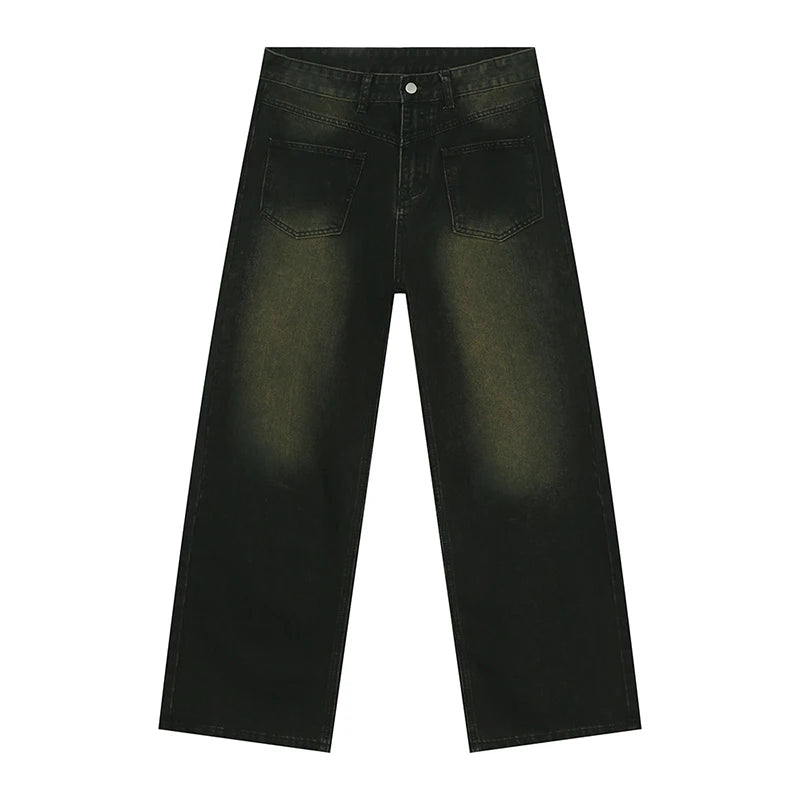 Men's American Style Jeans High Street Reverse Pockets Trendy Gradient Color Distressed Loose Male Denim Pants 9W1832