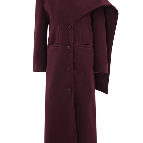 Load image into Gallery viewer, Wine Red Thick Big Size Long Woolen Coat New Scarf Collar Long Sleeve Women Jacket Fashion Tide Autumn Winter 2025 CPDB366
