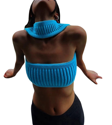 Knitted Crop Top y2k Aesthetic Women Fairycore Sleeveless Halter Tank Strapless Tee 2000s Korean Fashion Streetwear