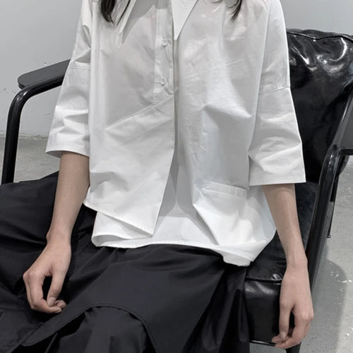 Load image into Gallery viewer, Women White Irregular Hem Big Size Elegant Blouse New Lapel Half Sleeve Shirt Fashion Tide Spring Summer 2025 1DJ1661
