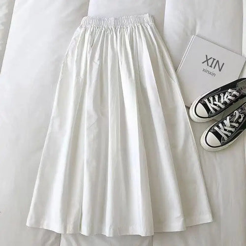 Load image into Gallery viewer, Korean Black White High Waist Vacation Slim Pleated Long Skirt Spring Summe Women Blue Khaki Elegant Workwear A-line Skirt Trend
