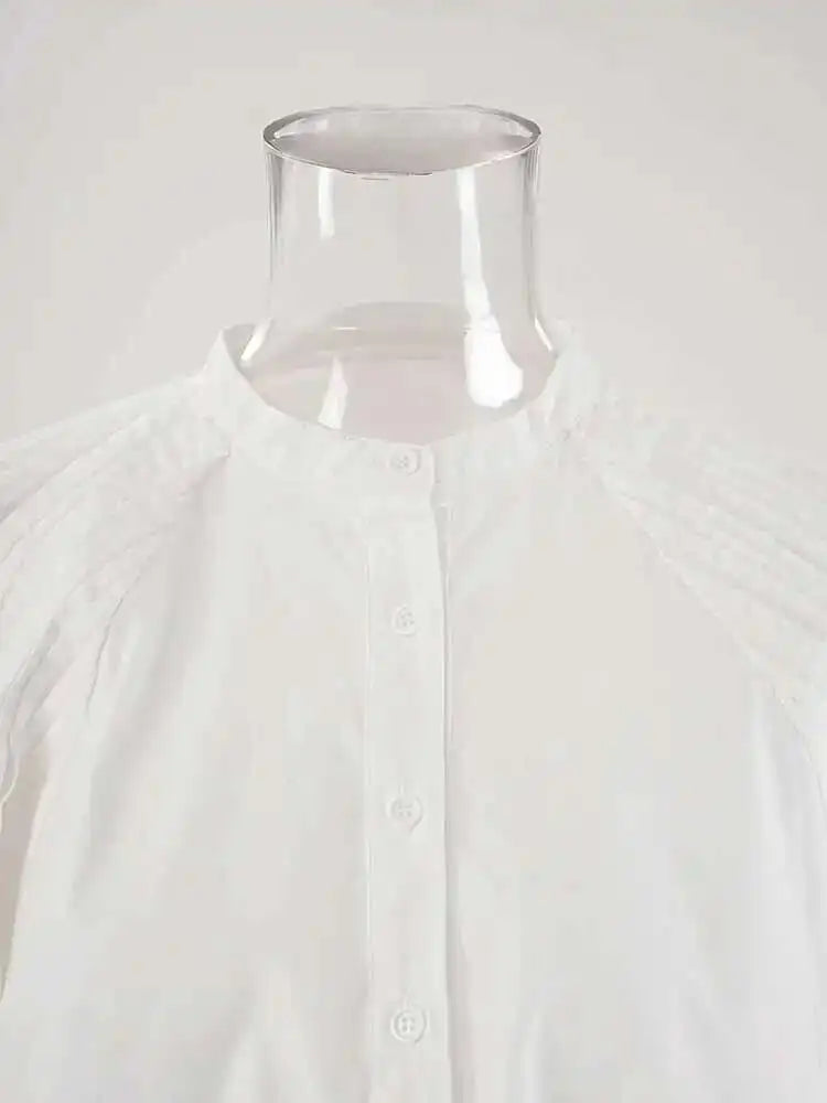 Women White Big Size Elegant Shirt Dress New Stand Collar Long Flare Sleeve Fashion Tide Spring Autumn 2025 CPDB216