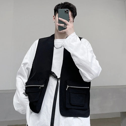 Load image into Gallery viewer, Zipper Large Pockets Male Vest Tech Wear Solid Color Trendy Simple Men&#39;s Waistcoat Stylish Men Clothing Spring 9C4089
