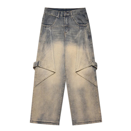 Load image into Gallery viewer, Men's Washed Denim Pants New Summer Loose Straight Leg Trendy Handsome American Style Patchwork Design Male Bottoms 9W1738
