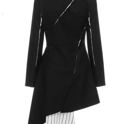 Load image into Gallery viewer, Women Black White Striped Spliced Irregular Dress New Round Neck Full Sleeve Loose Fit Fashion Spring Autumn 2025 1A320
