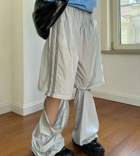 High Elastic Waist Gray Thin Detachable Two Ways Wear Pants New Trousers Women Fashion Tide Spring Summer 2025 1DH5808