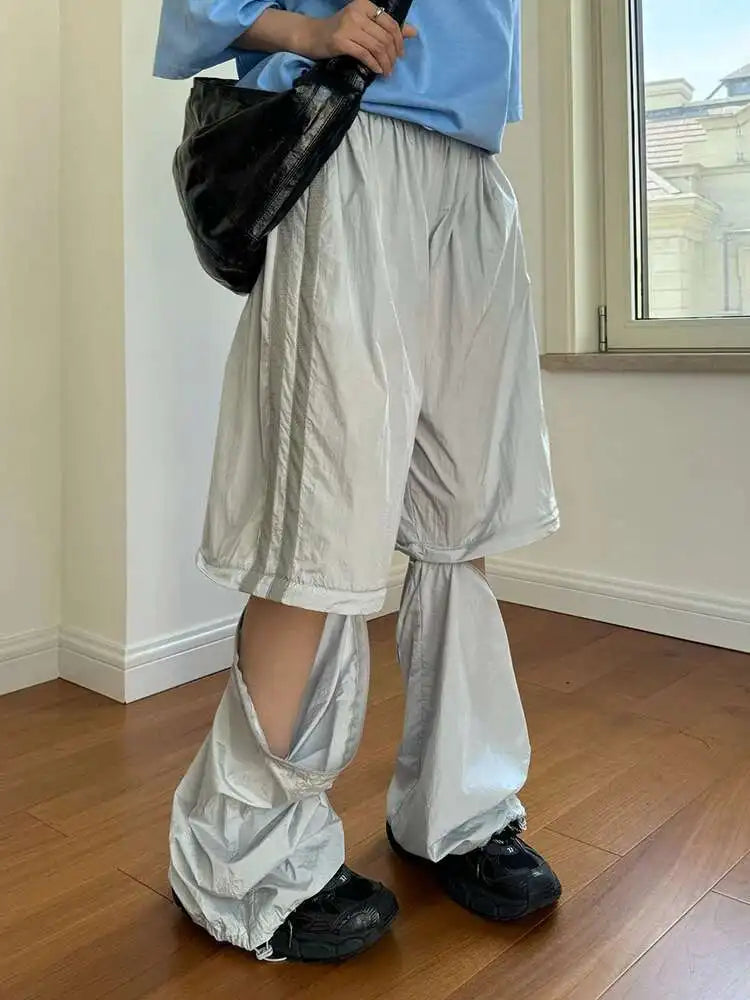 High Elastic Waist Gray Thin Detachable Two Ways Wear Pants New Trousers Women Fashion Tide Spring Summer 2025 1DH5808