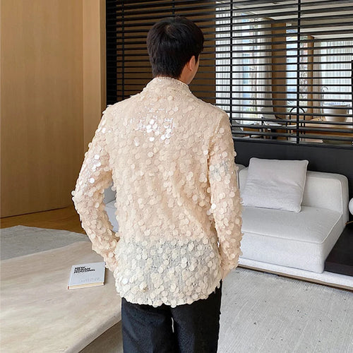 Load image into Gallery viewer, Elegance Men&#39;s Long Sleeve T-shirts Autumn Trend Sequin Standing Neck Slim Male Tee Fashion Personality Autumn 9C2612
