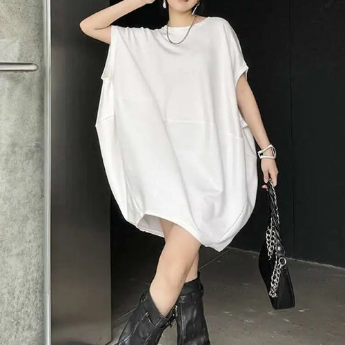 Load image into Gallery viewer, Women Black White Brief Big Size Casual Mini Dress New Round Neck Short Sleeve Fashion Tide Spring Summer 2025 1DH5840
