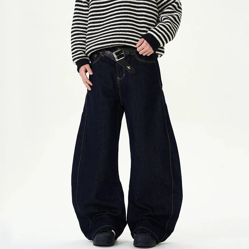 Men's Jeans New American Wide Leg Curved Knife Denim Pants Loose Solid Color Male Trendy Trousers 2025 Spring 9W1458