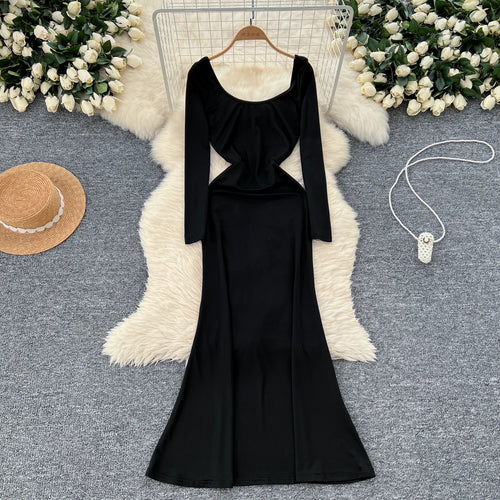Load image into Gallery viewer, Korean Autumn 2024 New Black Elegant Long Sleeve Vacation Slim Dresses Women Square Collar Temperament Dress Fashion Simplicity

