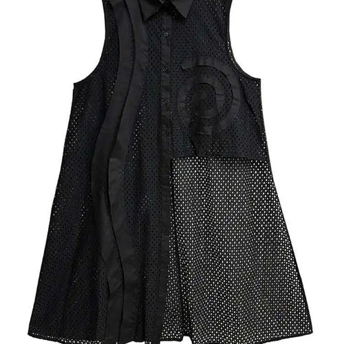 Load image into Gallery viewer, Women White Hollow Out Big Size Long Elegant Shirt Dress New Lapel Sleeveless Fashion Tide Spring Autumn 2025 1DH9424
