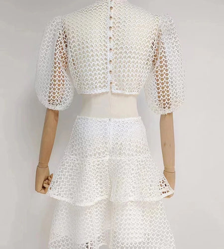 Sexy Cut Out Dress For Women Round Neck Half Puff Sleeve High Waist Solid Minimalist Mini Dresses Female Clothes Fashion New