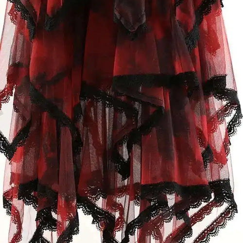 Load image into Gallery viewer, High Elastic Waist Red Irregular Lace Mesh A-line Midi Half-body Skirt Women Fashion Tide New Spring Autumn 2025 1DH9407
