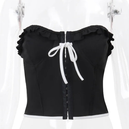 Load image into Gallery viewer, Sexy Strapless Tight Ruffled Women&#39;s Vest 2025 Spring/summer New Sexy Lace Up Backless Female Slim Tank Top
