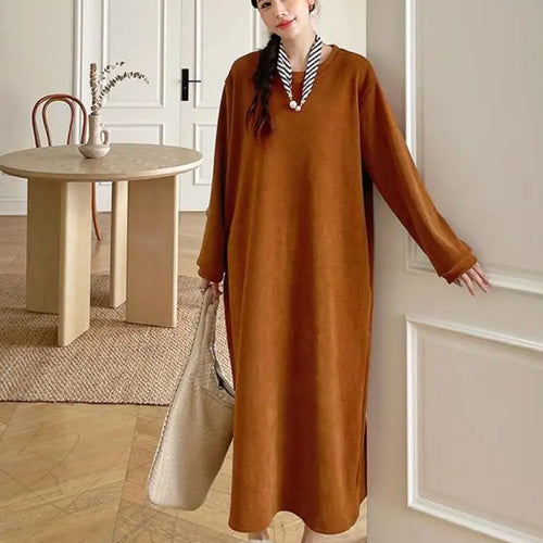 Load image into Gallery viewer, Autumn Winter Round Neck Vacation Knit Dress Korean Fashion Women's Loose Long Sleeved Sweatshirt Dress Ladies Casual Simplicity
