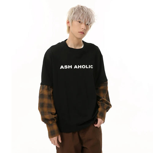 Load image into Gallery viewer, Men's T-shirts New Korean Style Letter Printed Splicing Detachable Plaid Half Sleeve Fashion Causal Menwear Summer 9W1842
