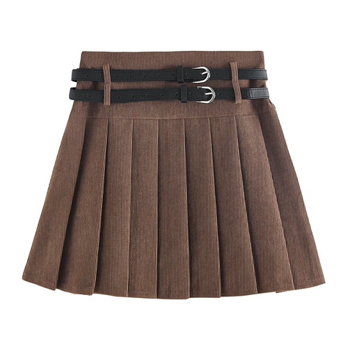 Load image into Gallery viewer, French Fashion Black Beige High Waist Mini Pleated Skirt Women 2024 New Autumn Winter Retro Brown Corduroy Versatile Short Skirt
