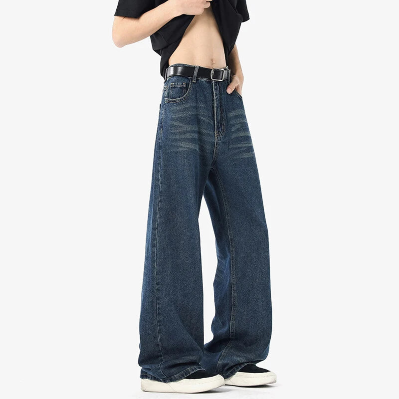 Men's Jeans Straight Wide Leg Trendy Gradient Color Tide New American Style High Street Male Summer Clothing 2025 9W1853