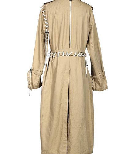 Women Khaki Bandage Big Size Long Elegant Trench New Lapel Long Sleeve Windbreaker Fashion Tide Spring Autumn 2025 7AB4739