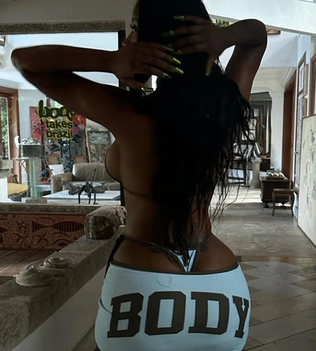 Letter Print 3Piece Set Women Sexy Summer Beach Vacation Bra+Bandage Briefs+Skirts Hipster Midnight Matching Clubwear