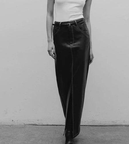 Solid Slimming Temperament Leather Skirts For Women High Waist Spliced Pockets Split Hem Skirt Female Fashion