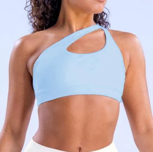 Pad Impact Asymmetric Sports Bra for Women One Shoulder Padded Yoga Top Bra Hollow Out Sexy Gym Bra Openback Workout Tops