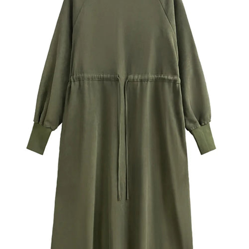 Load image into Gallery viewer, Women Army Green Big Size A-line Long Dress New Round Neck Long Sleeve Loose Fashion Tide Spring Autumn 2025 1DH3874
