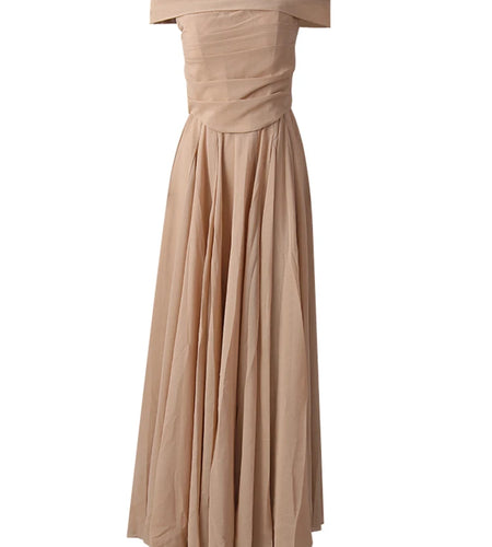 Women Khaki Pleated Slim Elegant Long Party Dress New Slash Neck Sleeveless Fashion Tide Spring Autumn 2025 CPG2992