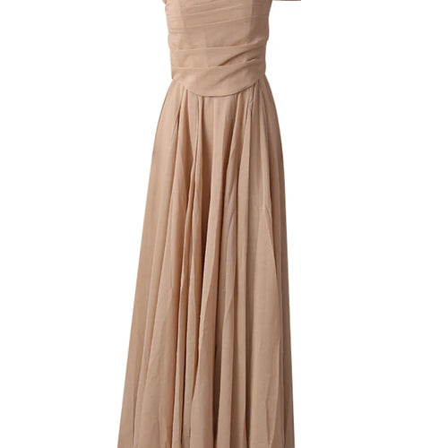 Load image into Gallery viewer, Women Khaki Pleated Slim Elegant Long Party Dress New Slash Neck Sleeveless Fashion Tide Spring Autumn 2025 CPG2992
