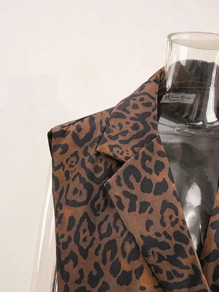 Women Leopard Print Big Size Casual Vintage Mini Vest Dress New Lapel Sleeveless Fashion Tide Spring Autumn 2025 1DH5205