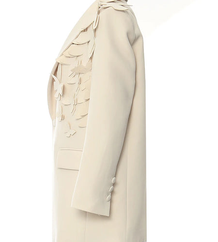 Women Apricot Butterfly Big Size Elegant Blazer New Lapel Long Sleeve Jacket Fashion Tide Spring Autumn 2025 1DH5934