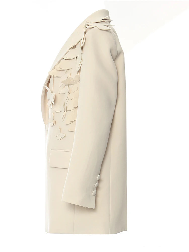 Women Apricot Butterfly Big Size Elegant Blazer New Lapel Long Sleeve Jacket Fashion Tide Spring Autumn 2025 1DH5934