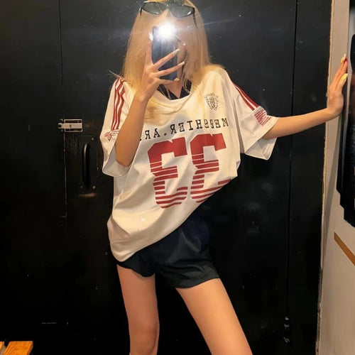 Load image into Gallery viewer, 2025 Y2k Aesthetic Vintage Casual Tees Streetwear Letter Printing Oversized Tshirts Harajuku Summer Women Preppy Grunge T-shirt
