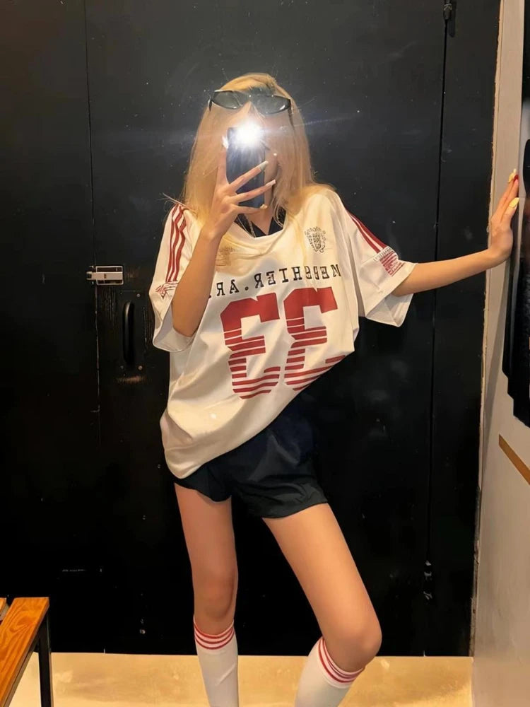 2025 Y2k Aesthetic Vintage Casual Tees Streetwear Letter Printing Oversized Tshirts Harajuku Summer Women Preppy Grunge T-shirt