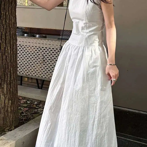 Load image into Gallery viewer, Women Coffee Color-block Elegant Long Vest Dress New Round Neck Sleeveless Fashion Tide Spring Summer 2025 1DJ0743
