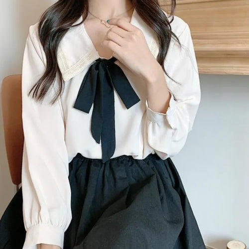 Load image into Gallery viewer, Spring School Student Kawaii Oversized Shirts Women Japanese Harajuku Chiffon Solid Soft Girls Sweet Loose Blouse Top
