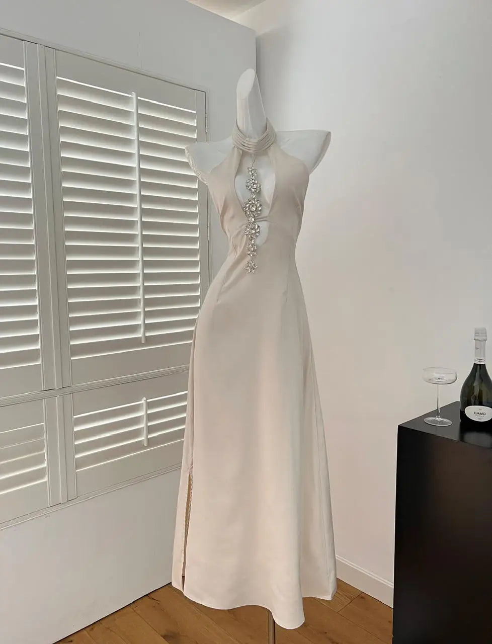 Women Beige Off Shoulder Hollow Out Backless Halter Lace-up Long Dress Summer Sexy Club Elegant Sleeveless Party Evening Dresses