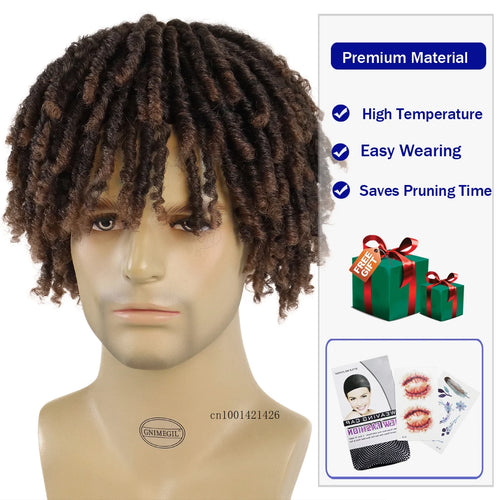 Load image into Gallery viewer, Half Wigs for Men Synthetic Hair Afro Curly Hairstyles Ombre Wig with Bangs Short Braided Wig Crochet Twist Hair Dreadlock Wigs
