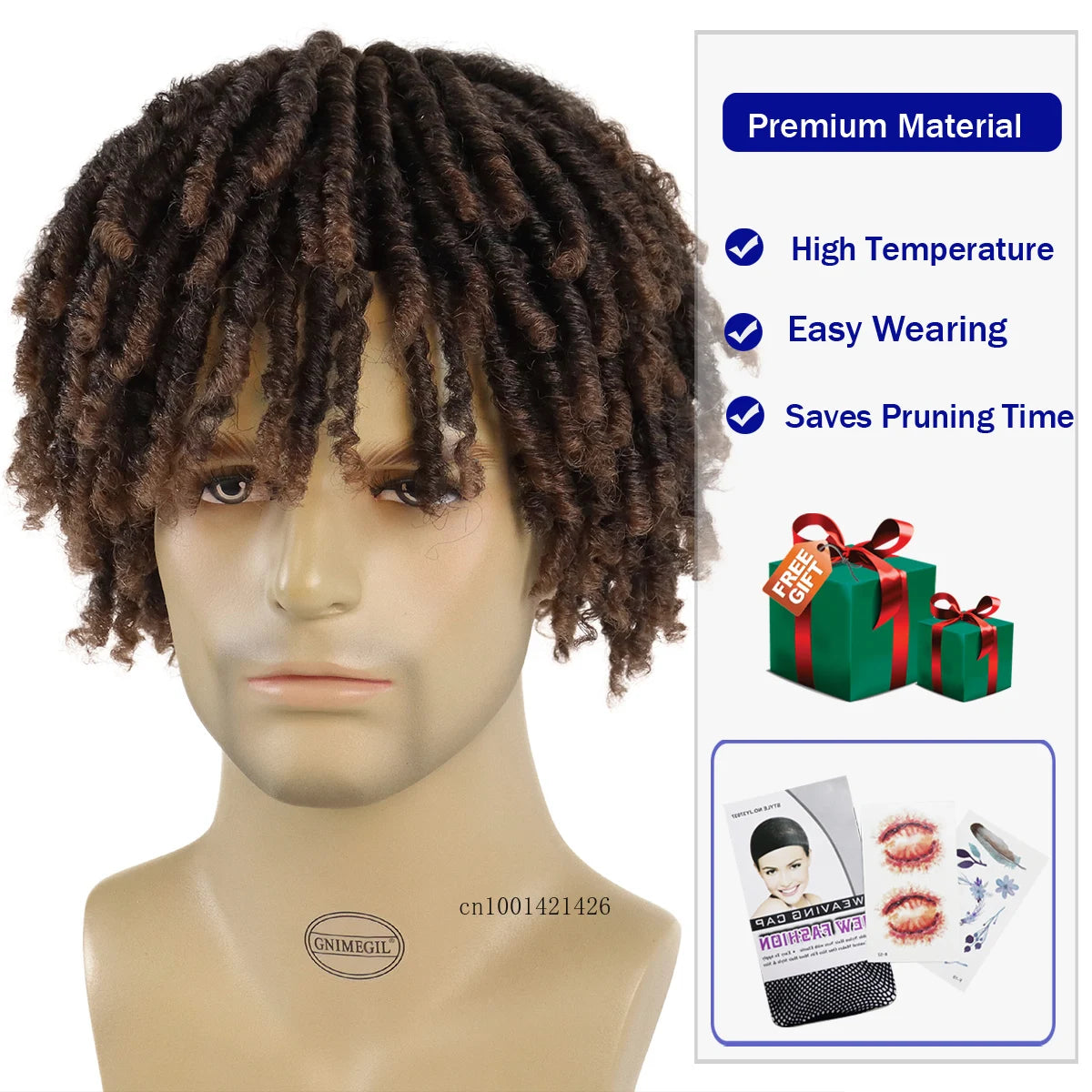 Half Wigs for Men Synthetic Hair Afro Curly Hairstyles Ombre Wig with Bangs Short Braided Wig Crochet Twist Hair Dreadlock Wigs