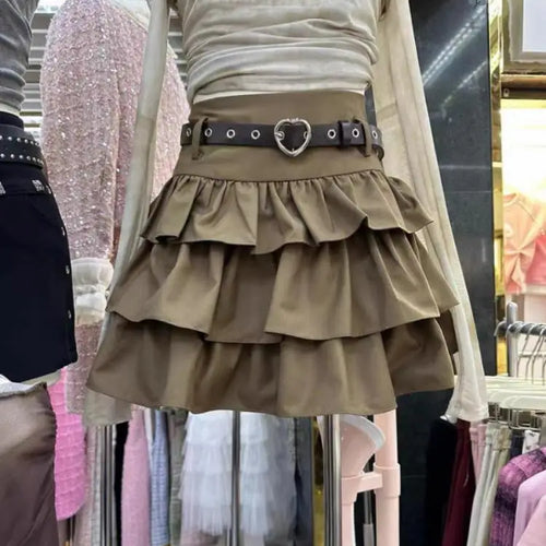 Load image into Gallery viewer, Spring Summer Women Black Brown High Waist Ruffles Cake Short Skirt White Holiday Party Pleated Mini Skirt Ladies Popular French
