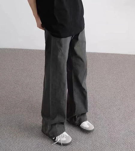 American Style Men's Denim Pants Solid Color Casual Washing Worn-out Straight Leg Boot-cut Trousers Male Jeans Tide 9W1222